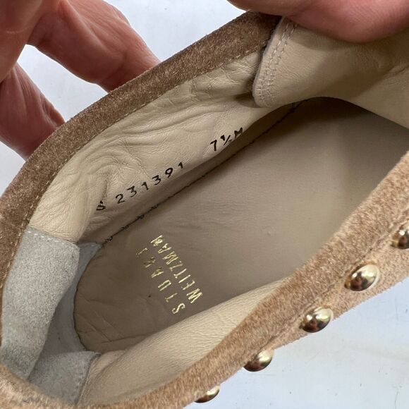 Stuart Weitzman Womens 7.5 Tan Suede Studded Espadrille Booties Shoe Jute Lace - Picture 9 of 12